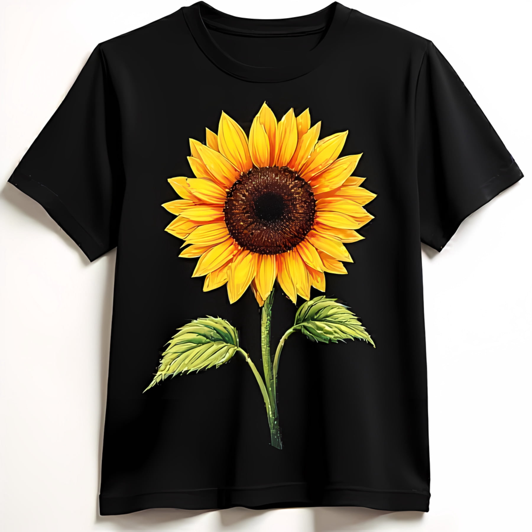 Black TShirt with Vibrant Sunflower Print Classic Style