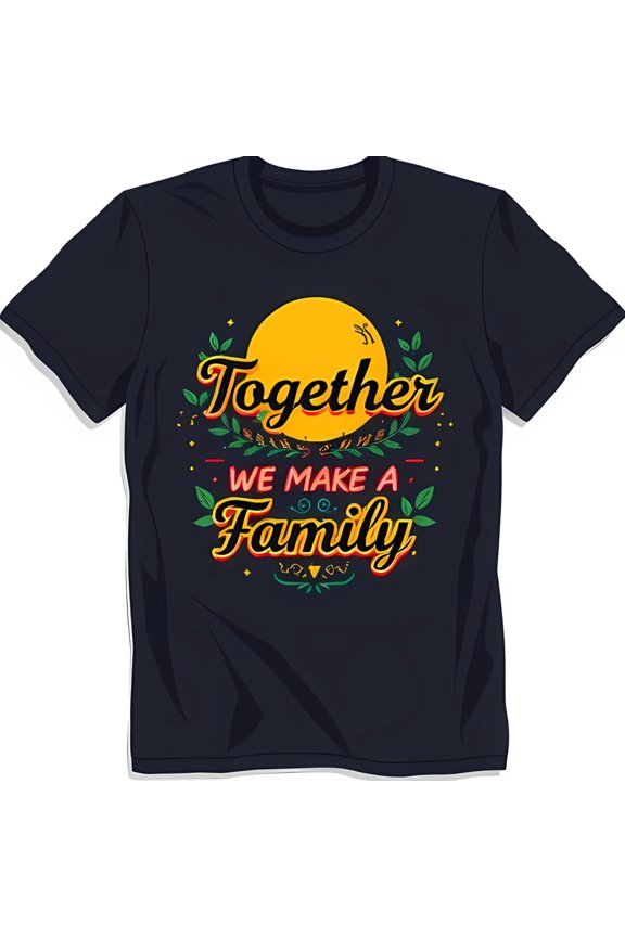 Black T-Shirt with Vibrant 'Together' Graphic & Green Leafy Vines