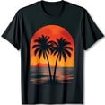 thumbnail image 1 of Black T-Shirt with Vibrant Trees and Sunset Graphic for Beach Lovers, 1 of 5