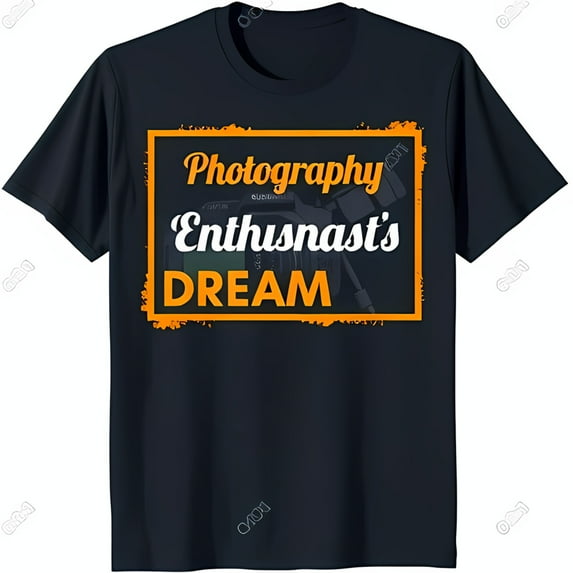 Black T-Shirt with Vintage Camera Design and 'Photography 's DREAM' Text