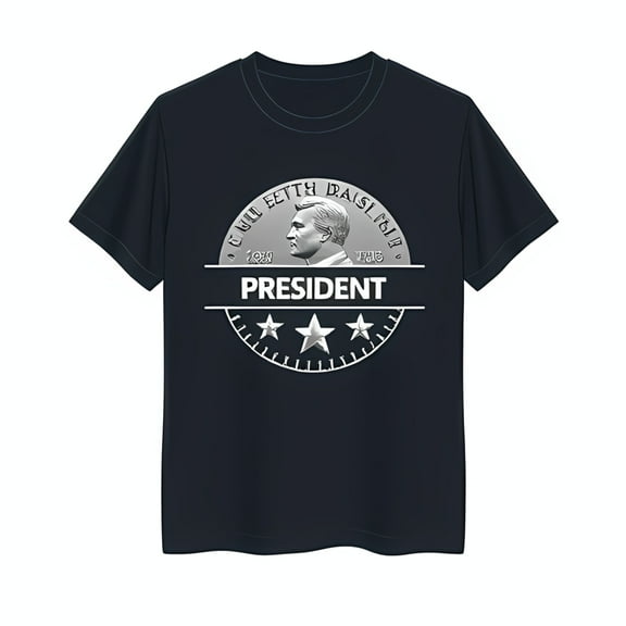 Black T-Shirt with Vintage Silver Coin Graphic: Fetti Dasi Lib Design