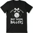 thumbnail image 1 of Black T-Shirt with Volleyball Bow Graphic Busy Raising Ballers Design, 1 of 5