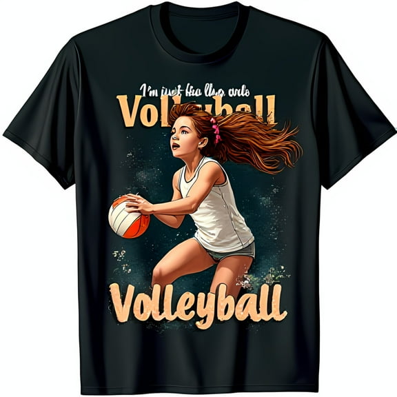 Black T-Shirt with Volleyball Graphic & Glittery Gold Text