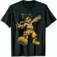 Black TShirt with Weathered Cartoon Boy Graphic Fun & Stylish Design