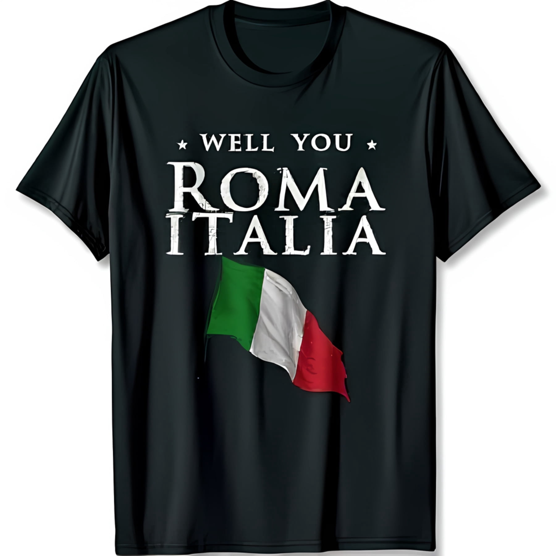 Black T-Shirt with Well You Roma Italia Text & Italian Design-S ...