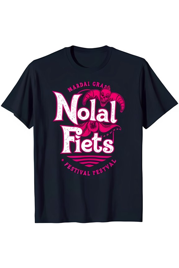 Black T-Shirt with Whimsical Fiets Festival Jester Fun Graphic Design