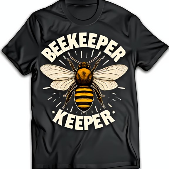 Black T-Shirt with White BEEKEEPER Graphic and Bee Design