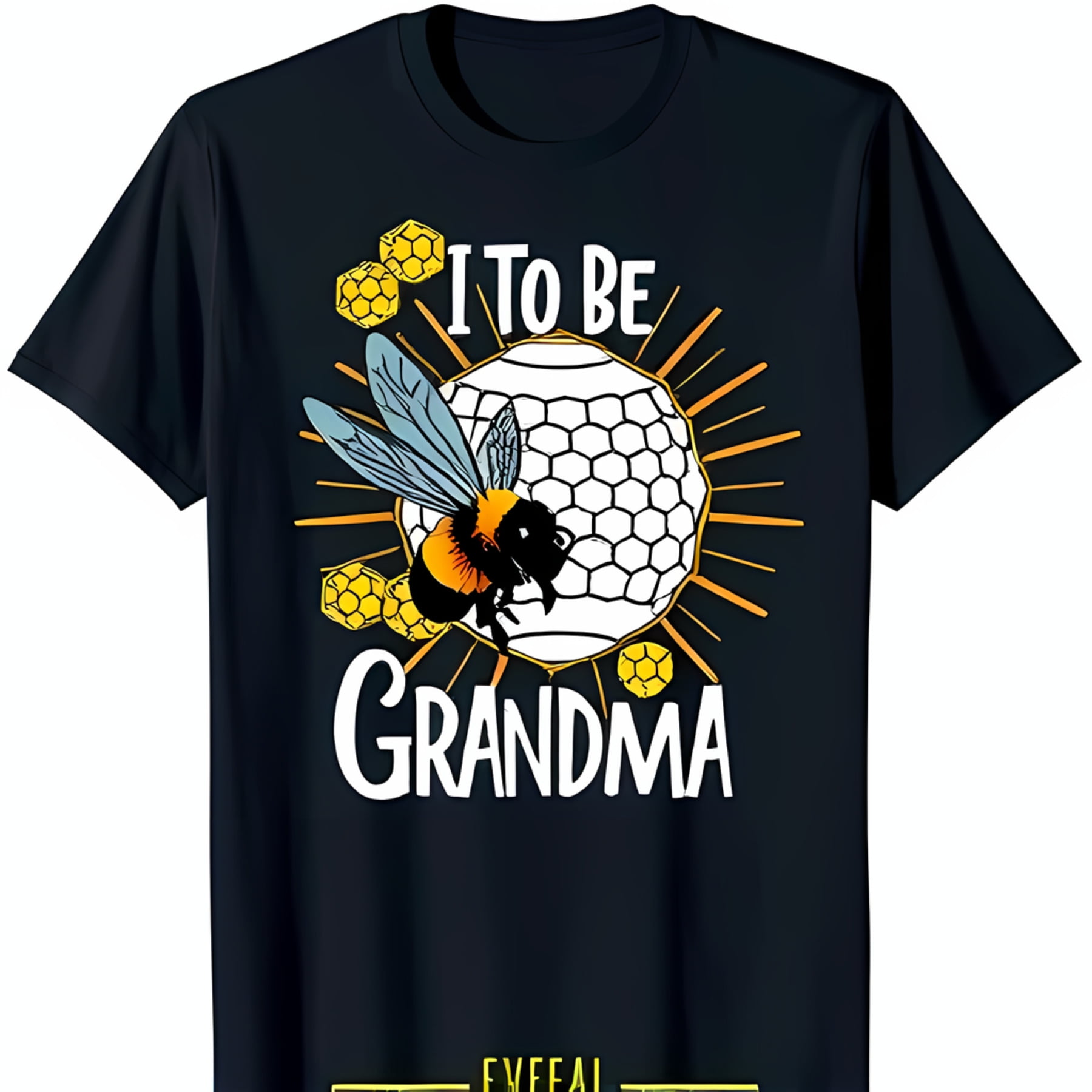 Black TShirt with White Bee Graphic Yellow Stripes & Design 'I TO BE