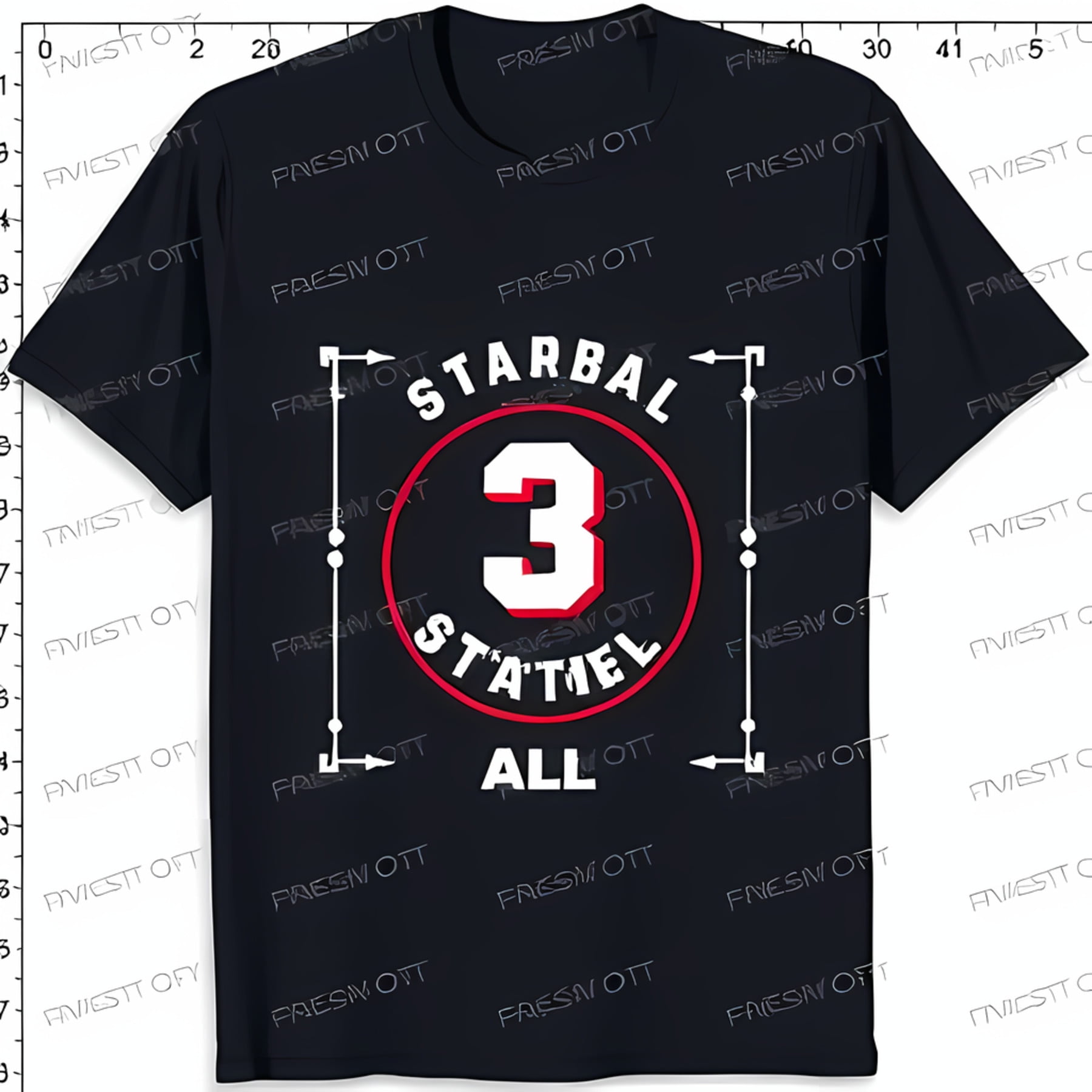 Black TShirt with White Circle & Red Outline Featuring Number 3