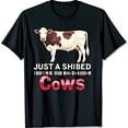 thumbnail image 1 of Black T-Shirt with White Cow Graphic JUST A SHIBED Text & Japanese Characters Fun Cow Design, 1 of 5