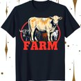 Black TShirt with White Cow and Farm Design 'FARM' Graphic Tee