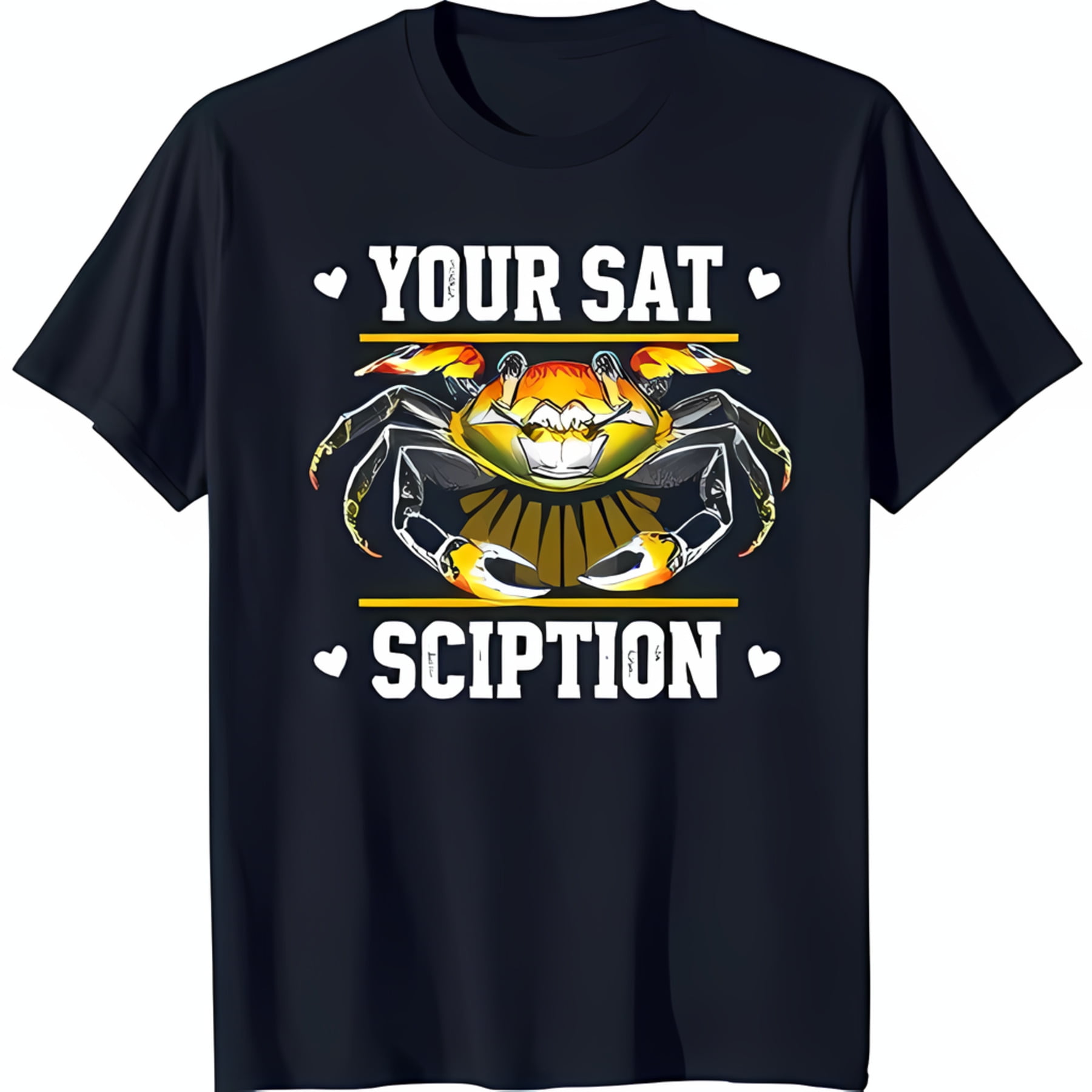 Black TShirt with White Crab Graphic and 'Your Sat Sciption' Design