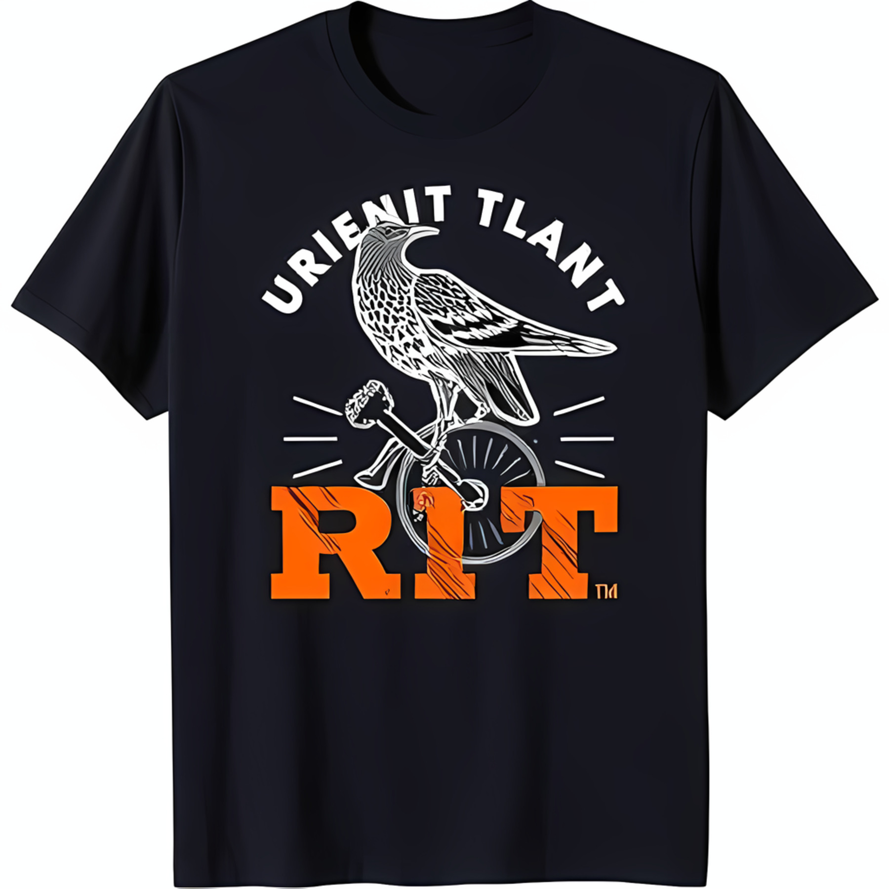 Black TShirt with White Crow on Unicycle 'Urienit Tlant' & 'RIT