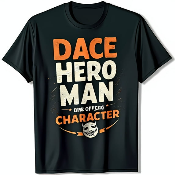 Black T-Shirt with & White Dace Hero Man Design and Face Graphic
