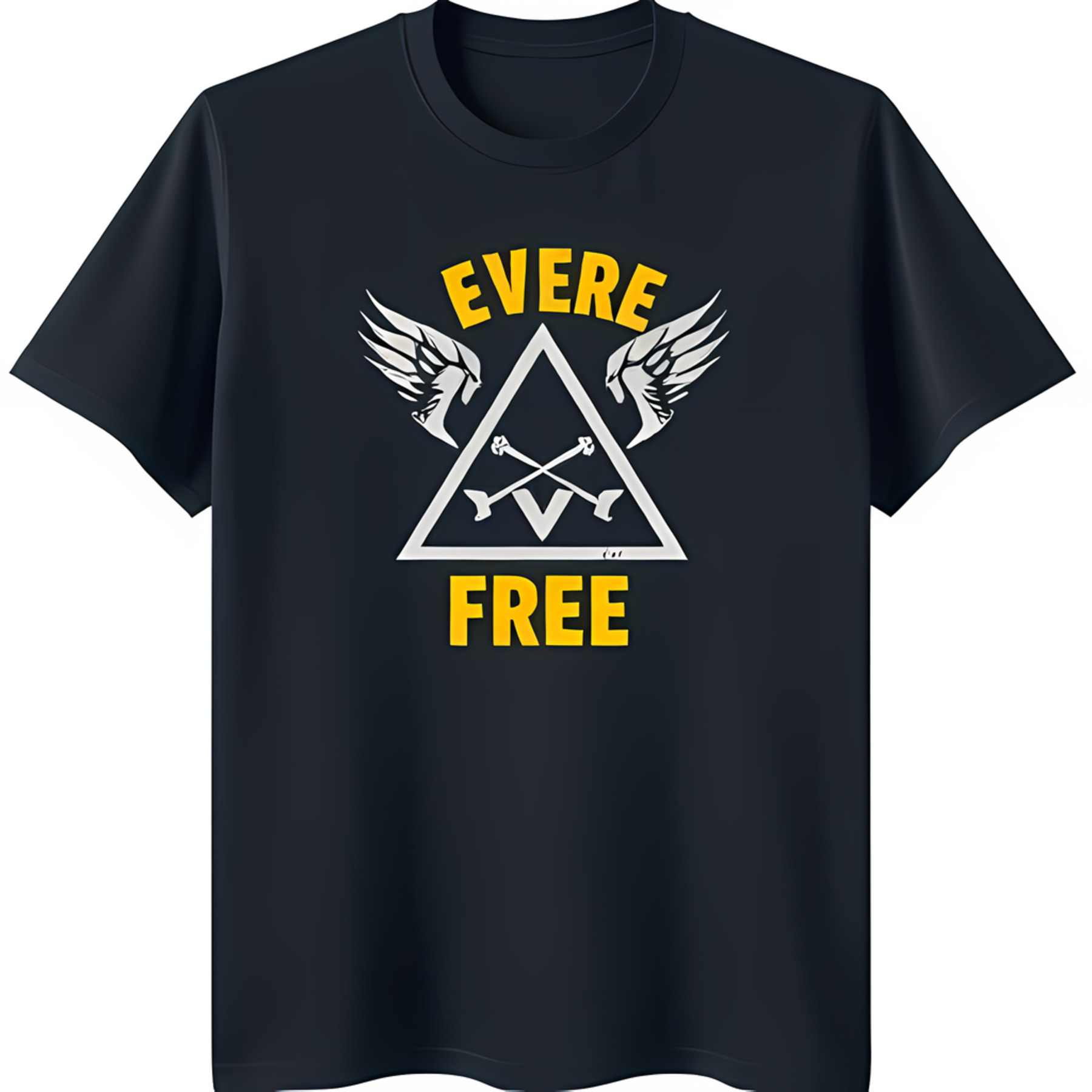 Black TShirt with White Design Wings & 'EVERE ' Text