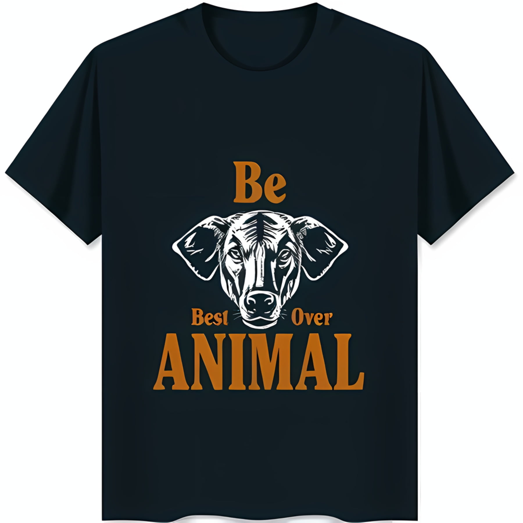 Black TShirt with White Dog Head Outline & 'Be Best Over Animal' in