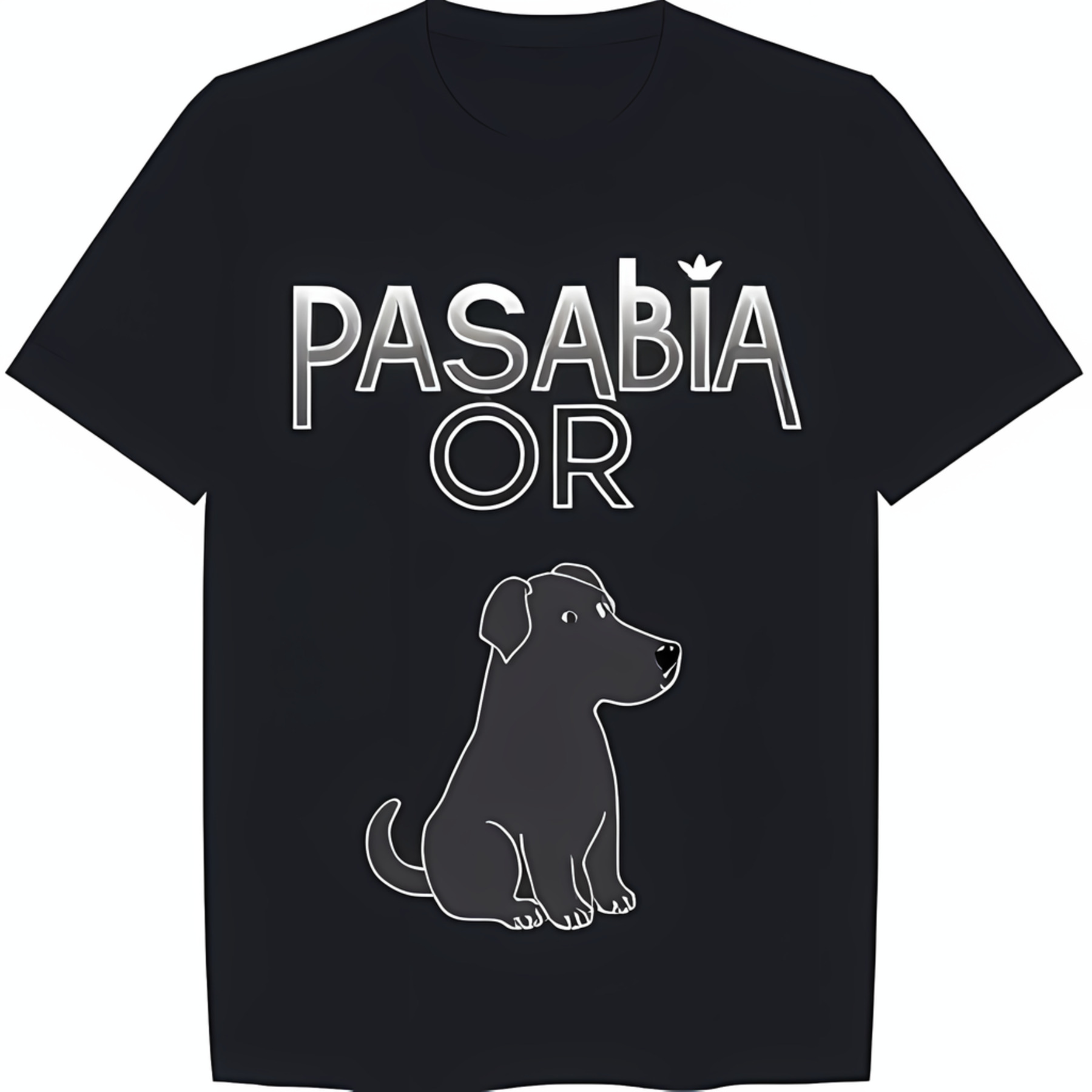 Black TShirt with White Dog Outline Design and 'PASABIA OR' Text