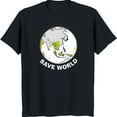 Black TShirt with White Earth Outline and 'SAVE WORLD' Text Eco