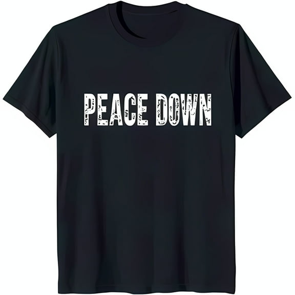 Black T-Shirt with White Font Print 'Peace Down' Graphic Tee