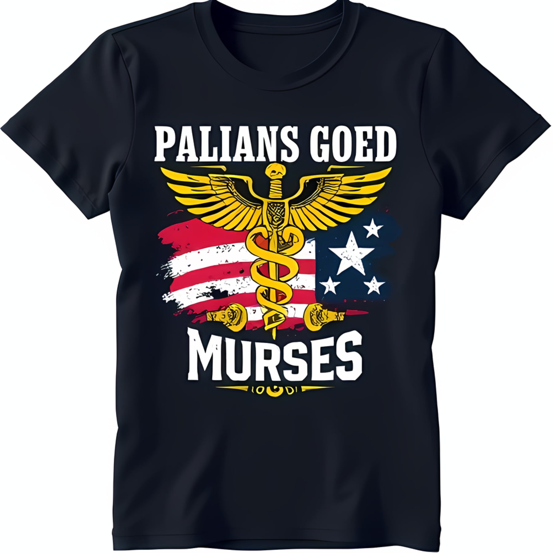 Black TShirt with White & Gold Symbol 'Palians Goed Nurses'