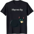 Black TShirt with White Graphic Cool Cat Holding Coffee Cup Design