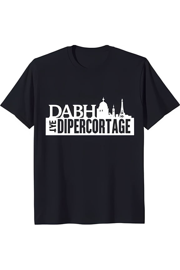 Black T-Shirt with White Graphic 'DABH DIPERCORTAGE' Design