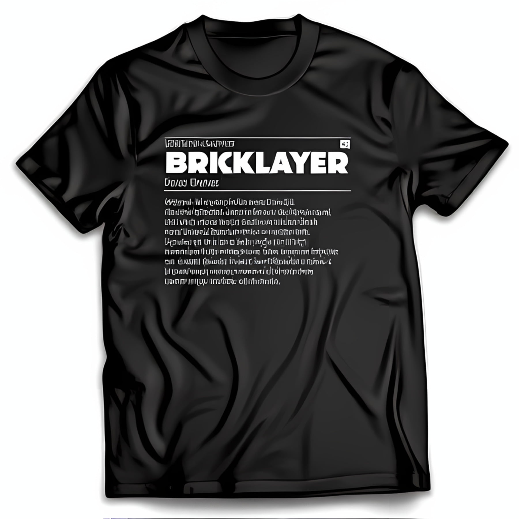 Black TShirt with White Graphic Dictionary Definition of Bricklayer