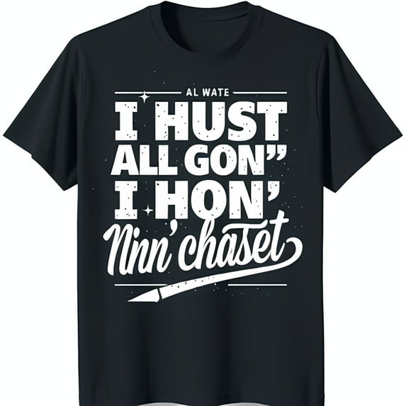 Black T-Shirt with White Graphic 'I Hust All Gon' I ' Nin' Chaset' Design