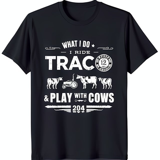 Black TShirt with White Graphic 'I Ride Traco & Play with Cows