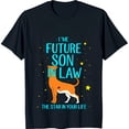 thumbnail image 1 of Black T-Shirt with White Graphic: 'I'm Future Son In Law' Design & Yellow Star, 1 of 5