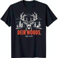 Black TShirt with White Graphic Trees & Tent Outdoorsy Style