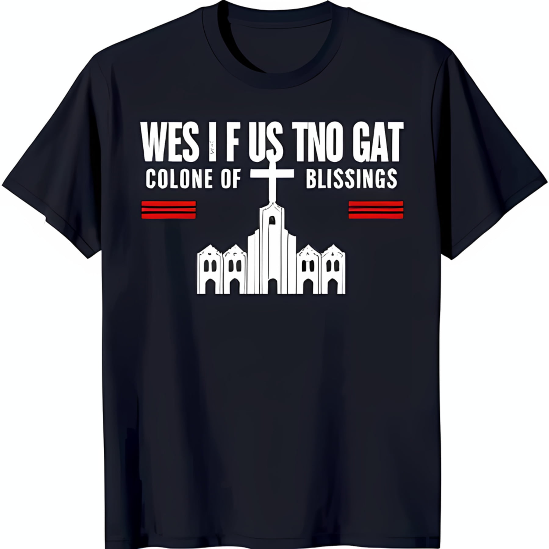 Black T-Shirt with White Graphic: 'Wes if us tno gat colone of ...