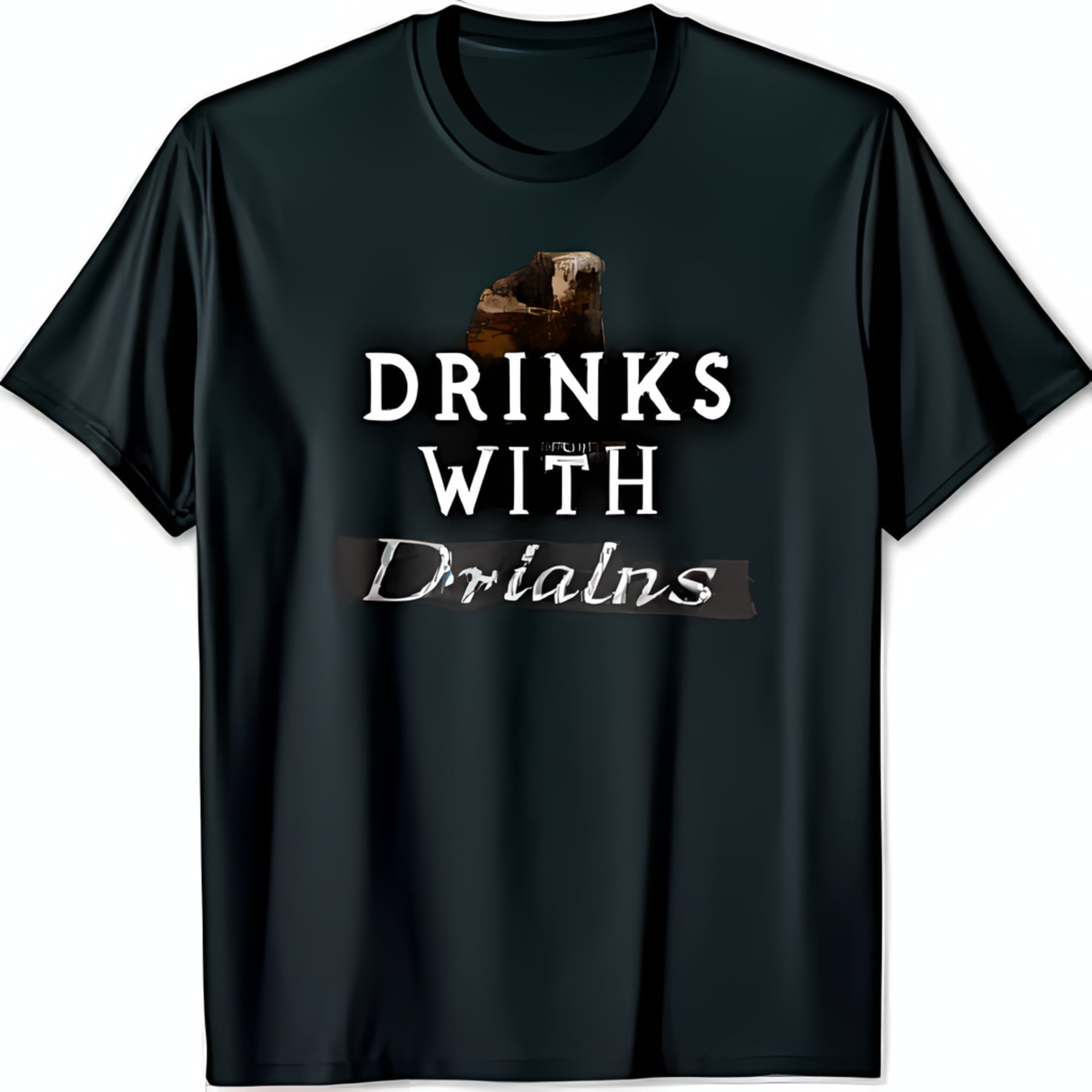 Black TShirt with White Graphic of Bear Drinking from Cup Drinks with