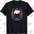 Black TShirt with White Heart and Pink Floral Design Stylish Graphic
