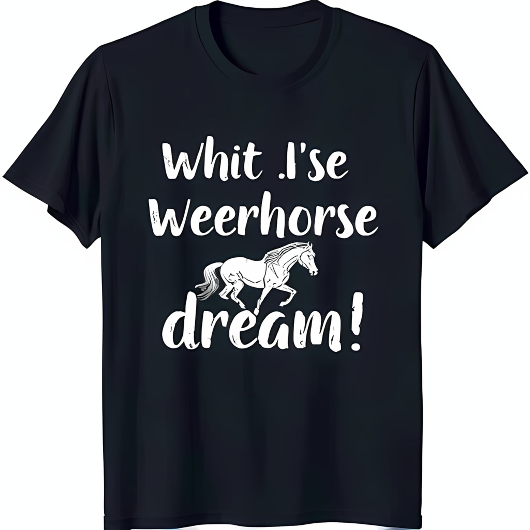 Black TShirt with White Horse Graphic & Fun 'Weerhorse Dream' Text