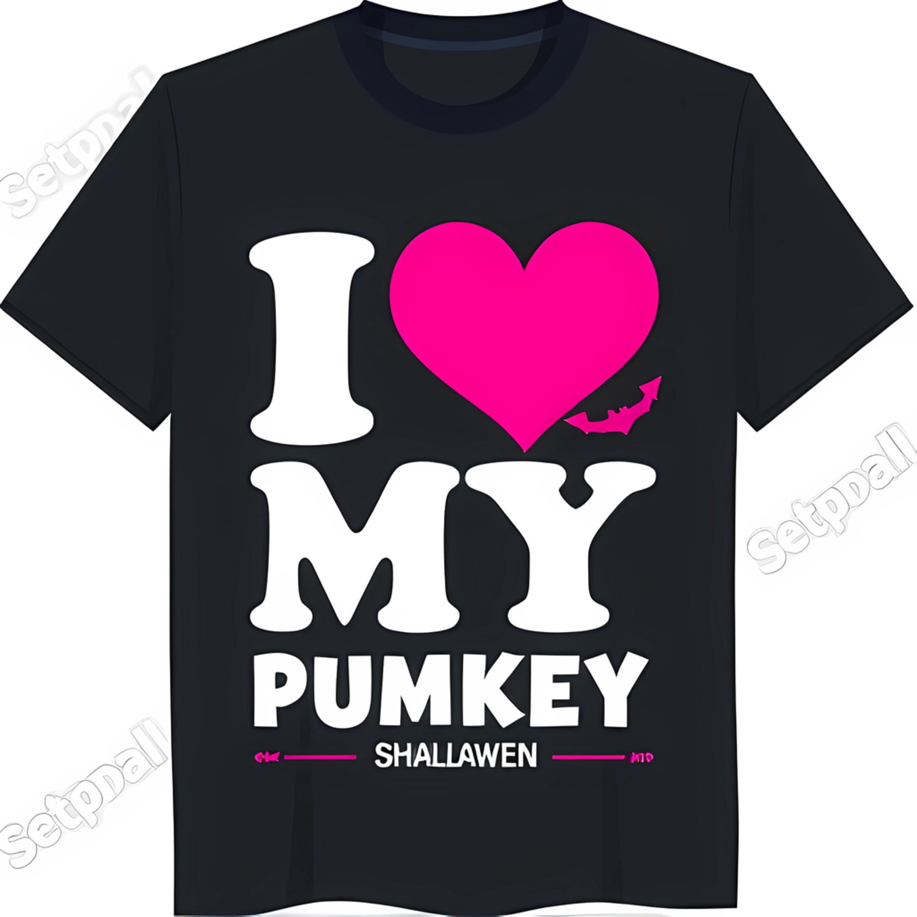Black TShirt with White 'I' & 'MY' Text and Pink Heart Graphic PUMKEY