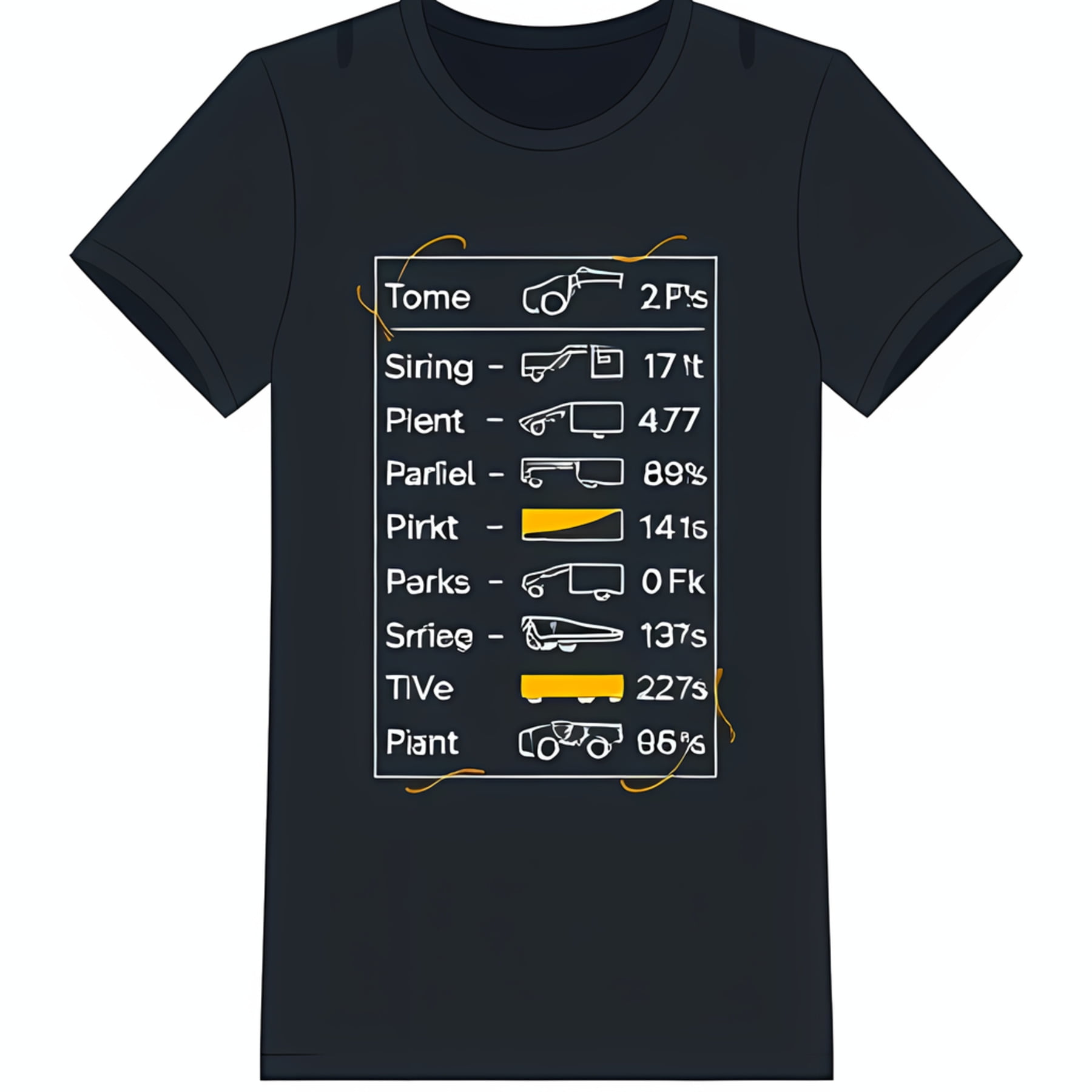 Black TShirt with White Names Truck Images and Numbers Unique Graphic