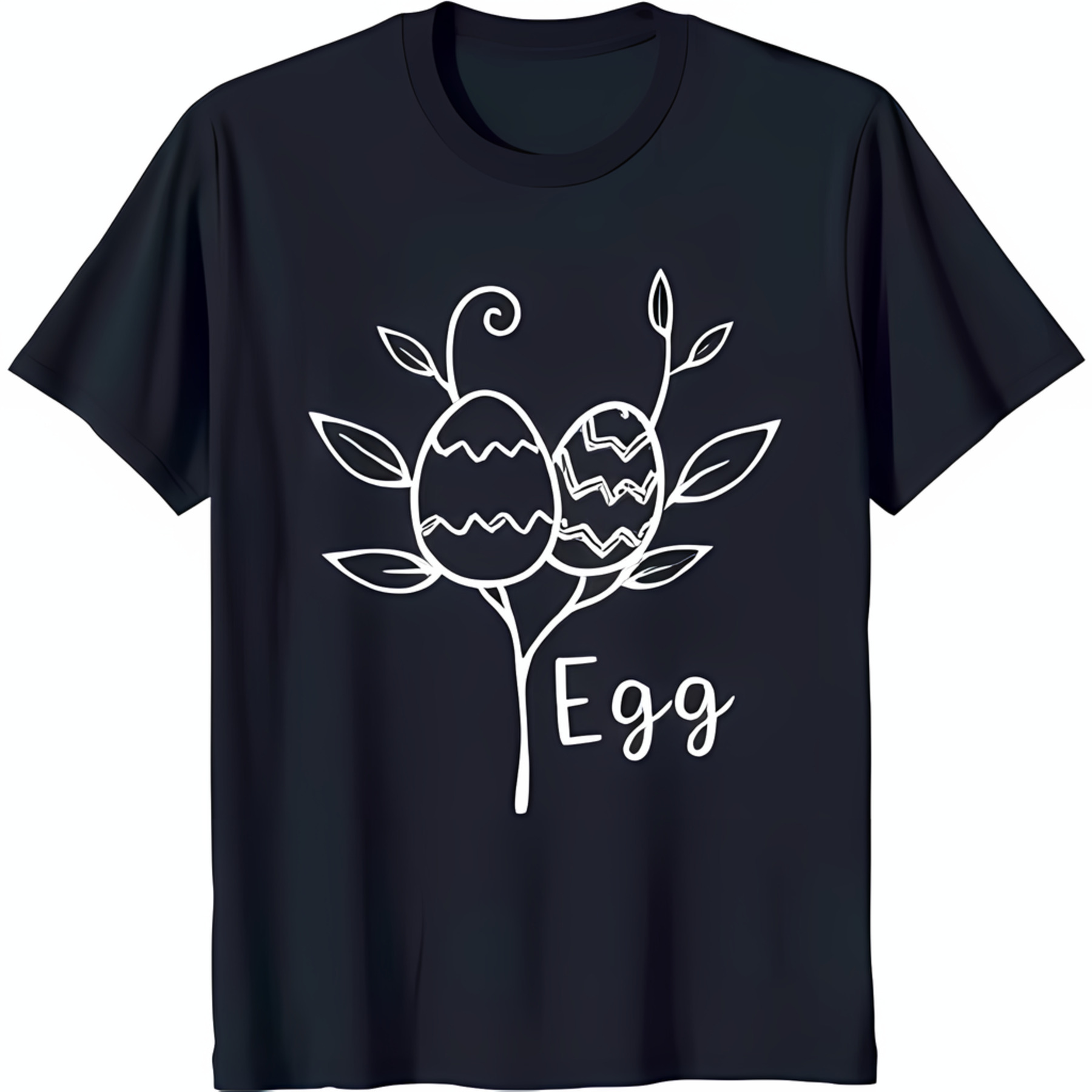 Black TShirt with White Outline of Easter Eggs on Branch 'Egg' Design