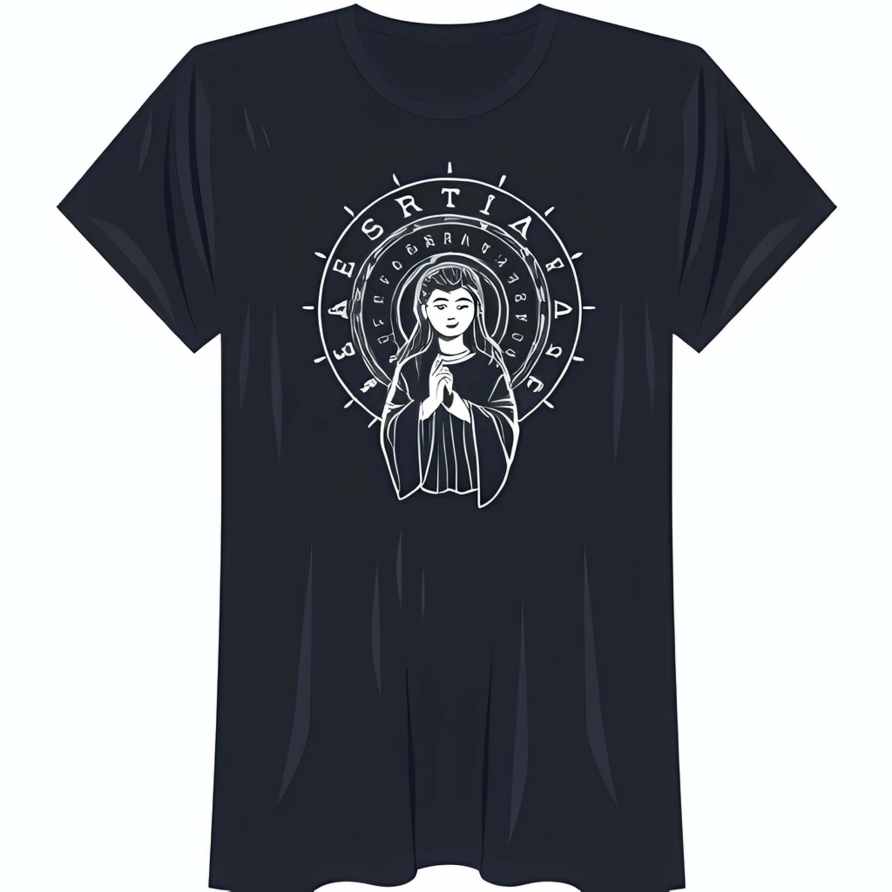 Black TShirt with White Outline of Person in Necklace & Watch