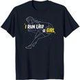 Black TShirt with White Outline of Running Woman & 'I RUN LIKE A GIRL