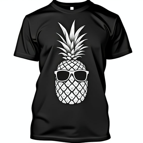 Black T-Shirt with White Pineapple in Sunglasses Cool Summer Style