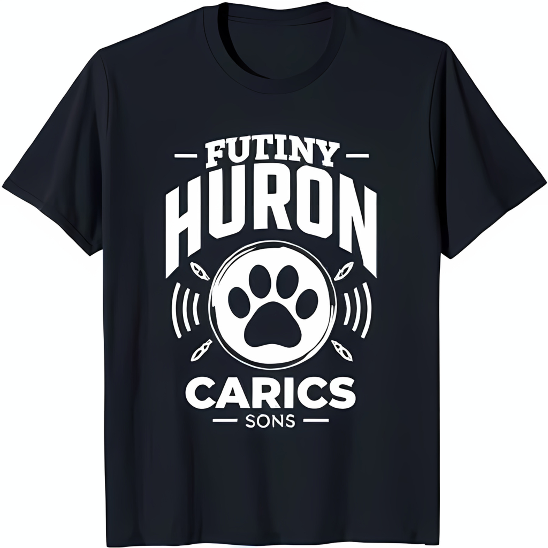 Black TShirt with White Print Design and Sound Wave Curves CARICS SONS