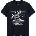 Black TShirt with White Running Horse Graphic & Stars Music Festival