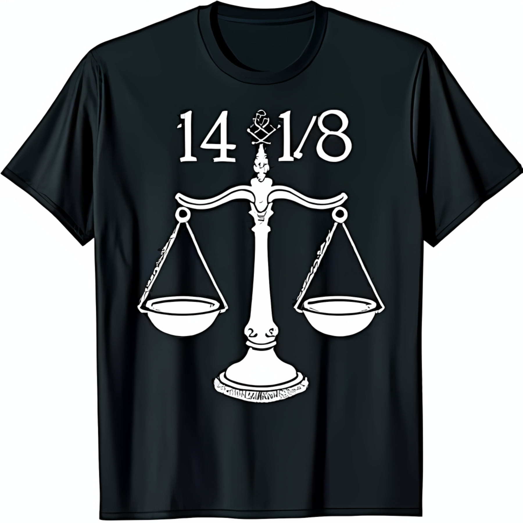 Black T-Shirt with White Scale Design Symbol 14 & 1 8 Graphic - Walmart.com