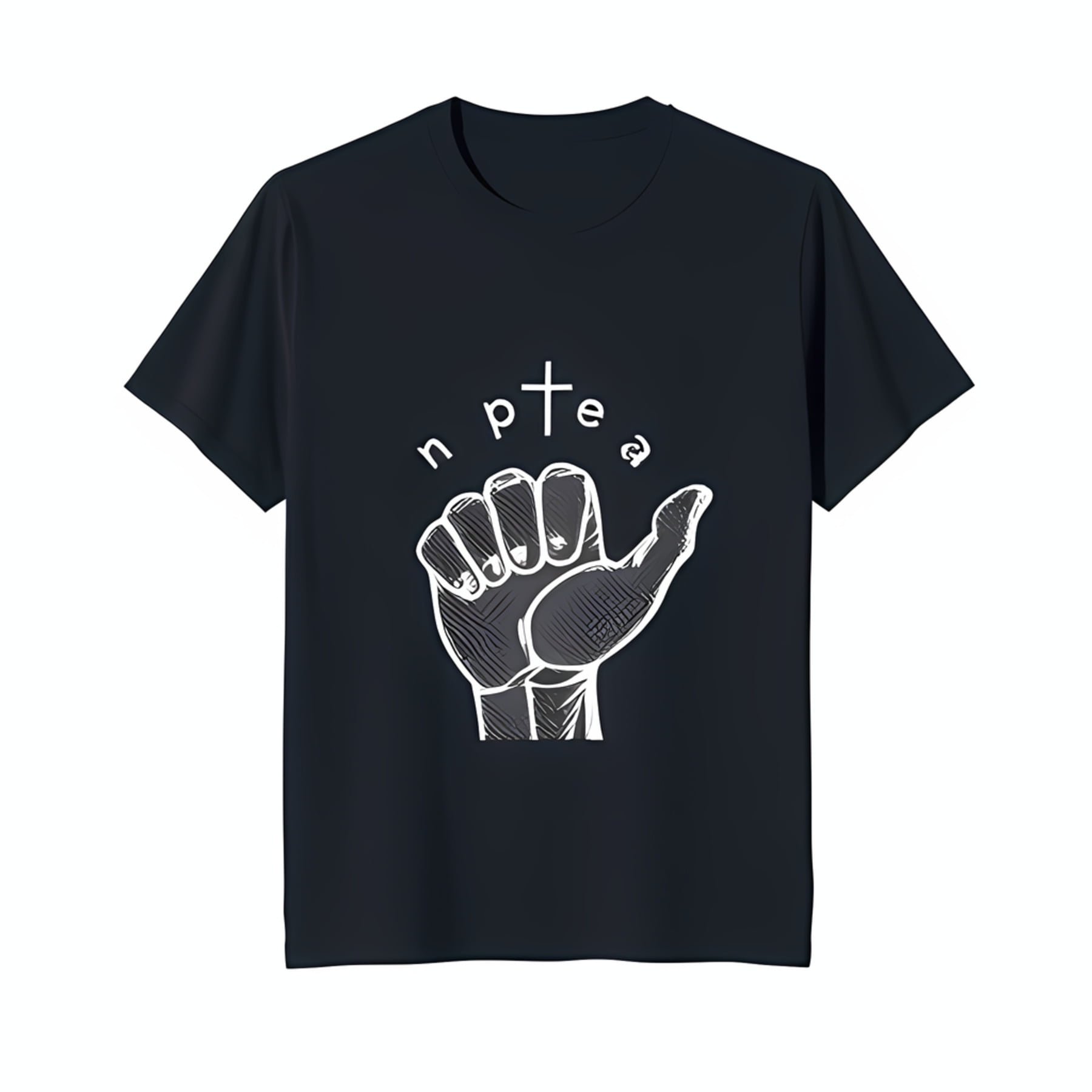 Black TShirt with White Sign Language 'A' Hand Gesture & Unique 'n⨁tea