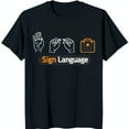 Black TShirt with White Sign Language 'I Love You' Hand Gestures