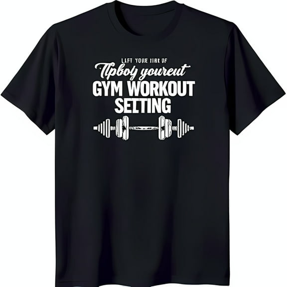 Black T-Shirt with White Text & Barbell Graphic for Gym Lovers
