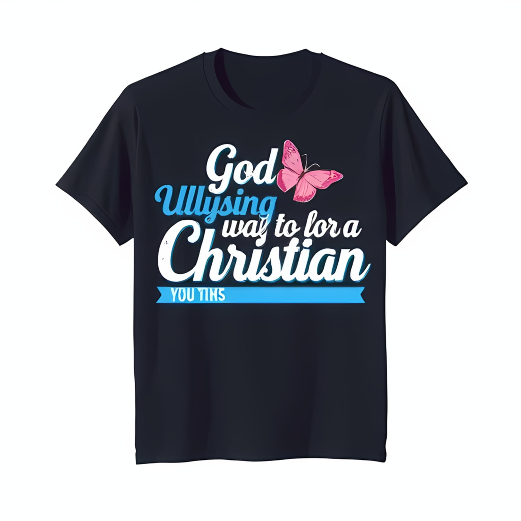 Black TShirt with White Text 'God's Way to Love a ' & Pink Butterfly