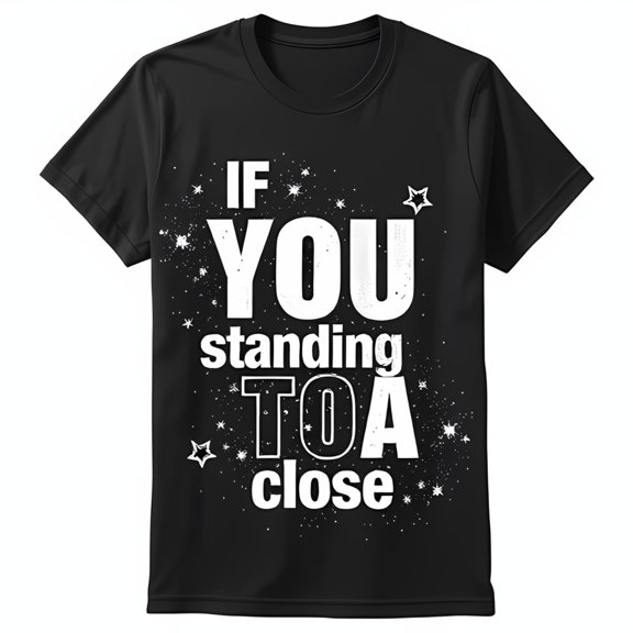Black T-Shirt with White Text: 'If You Standing Too Close' & Star Design