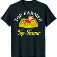 Black TShirt with White Tractor Graphic & 'TOP FARMER' Text for